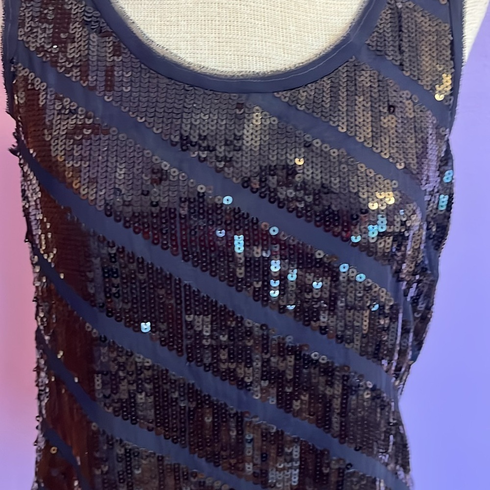 LOFT diagonal striped sequin sleeveless tank top Petite M